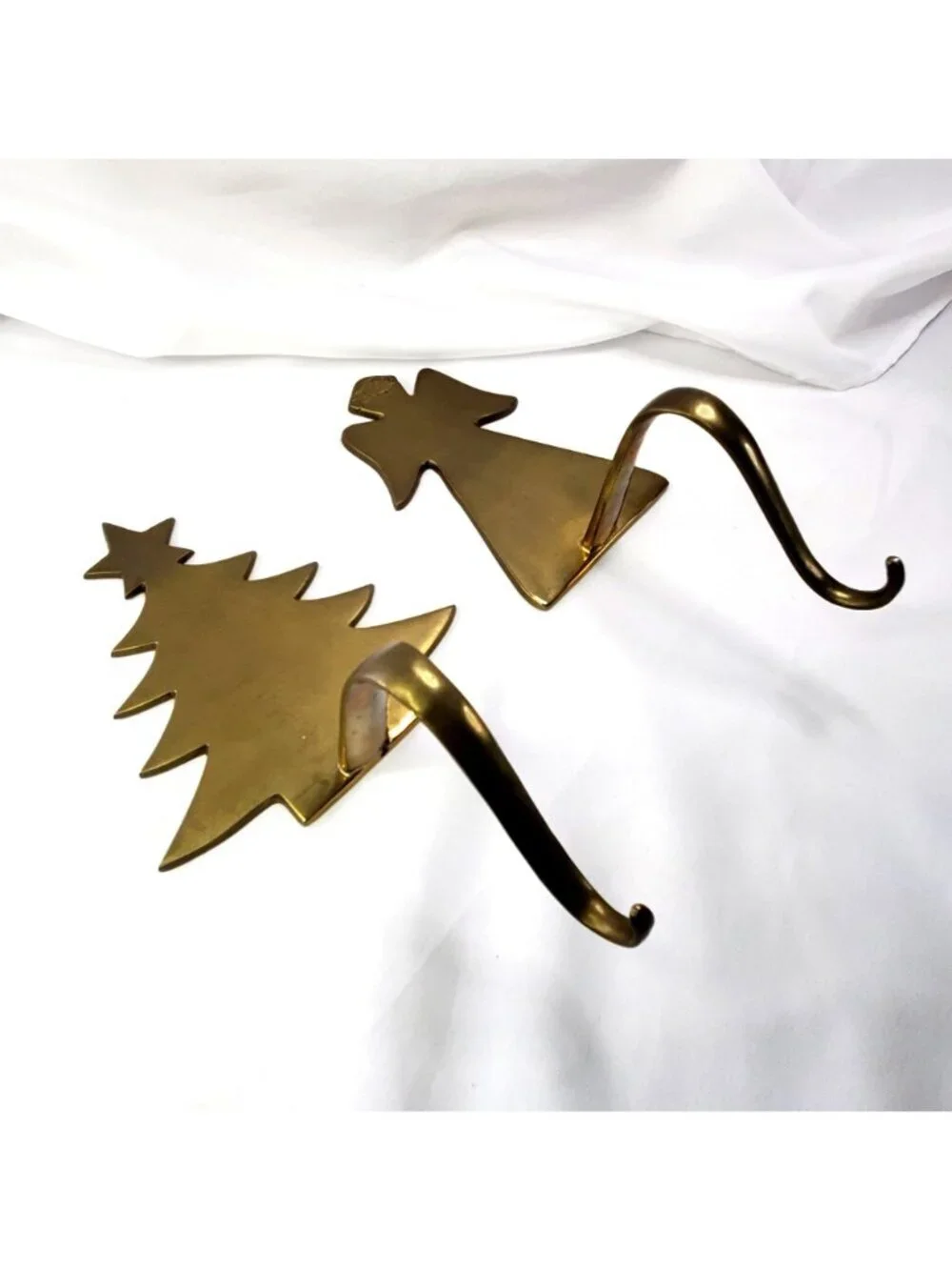 Vintage Christmas Tree & Angel Brass Stocking Holders 11